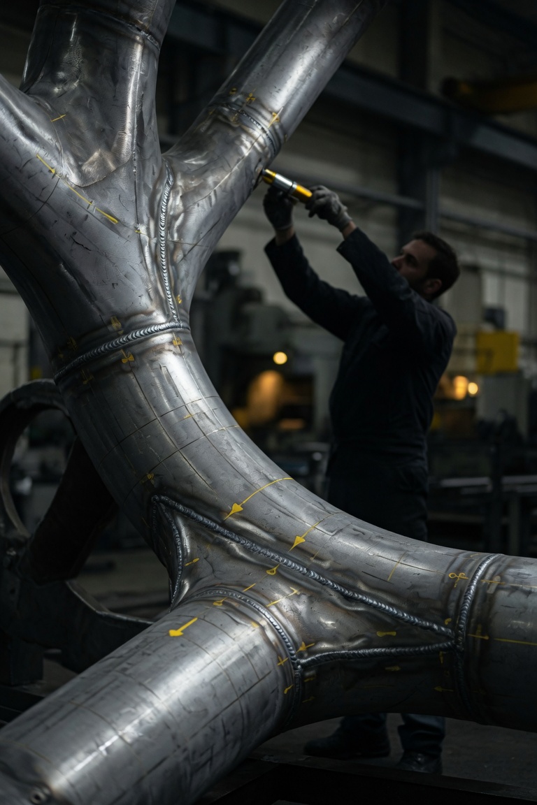 Manual NDT on complex welded structure